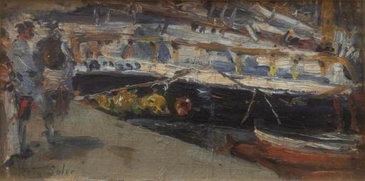 Joan ROIG Y SOLER - Painting - Puerto pesquero.  Impresionista.