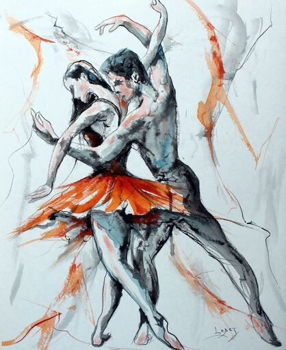 Jean-Luc LOPEZ - Drawing-Watercolor - Danse au tutu