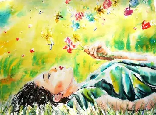 Roger BOUBENEC - Pintura - allongée dans l'herbe