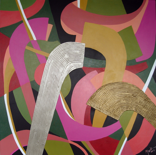 Brigitte THONHAUSER-MERK - Pintura - Abstraction en Rose & Vert