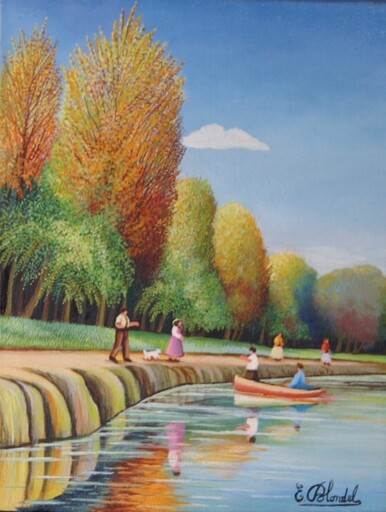 Émile BLONDEL - Painting - Promenade en riviere