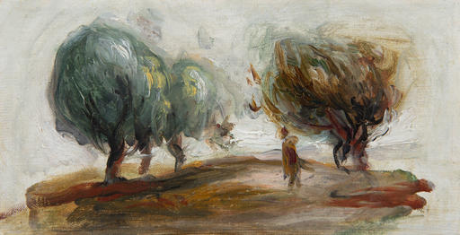 奥古斯特•雷诺阿 - 绘画 - Personnage, paysage d'arbres (fragment)
