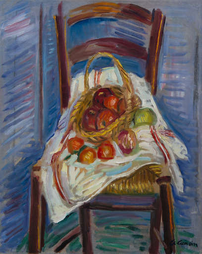 Charles CAMOIN - Painting - Corbeille de fruits sur une chaise