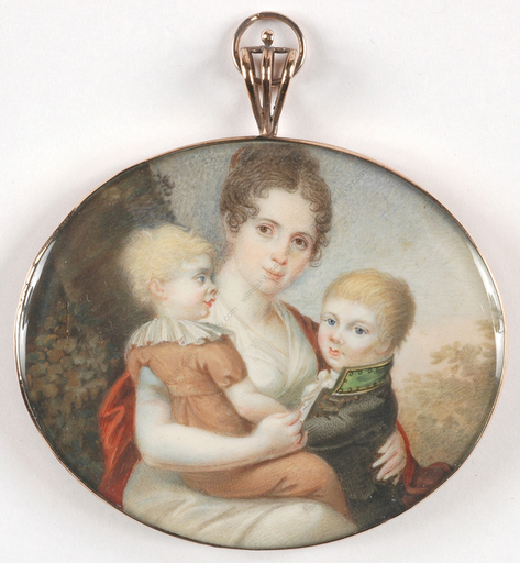 Carl HUMMEL DE BOURDON - Miniatur - Carl Ludwig Hummel de Bourdon-Attrib. "Lady with her 2 sons"