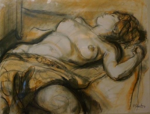 Sheldon C. SCHONEBERG - Dessin-Aquarelle - Female nude (Nu feminin) Portrait of artist's daughter.