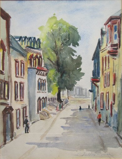 Lionel FIELDING-DOWNES - Disegno Acquarello - "Rue St. Flairer Quebec City" 