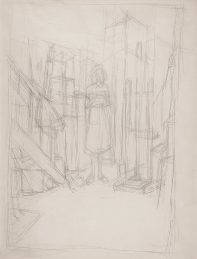 Alberto GIACOMETTI - Drawing-Watercolor - Annette dans l'atelier (Ca.1951)