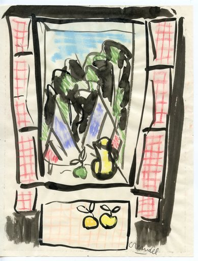 Gabriel ZENDEL - 水彩作品 - DESSIN À L'ENCRE PASTEL SIGNÉ 1952 HANDSIGNED INK DRAWING