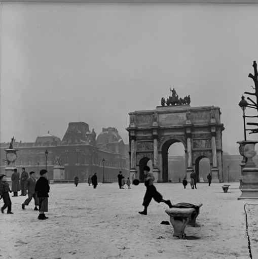 Georges MARTIN - Photo - Carrousel du Louvre - sous la neige - Paris, 1950