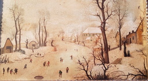 Hendrick AVERCAMP - Painting - Winter landscape with bird-trap