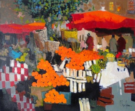 Claude FAUCHERE - Painting - Marché aux Oranges