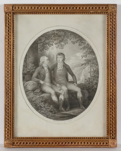 Vincenz Georg KININGER - Disegno Acquarello - Two Gentlemen in Alpine Landscape, 1790s, Important Drawing