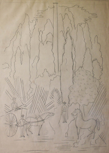 Serge FÉRAT - Disegno Acquarello -  Study for Batavia (The Woodcutters)