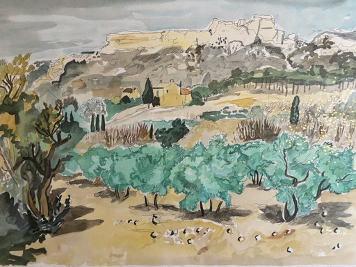 Yves BRAYER - Drawing-Watercolor - Matin en provence