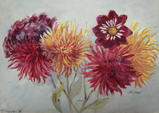 Alfred KELLER - Drawing-Watercolor - Chrysanthémes