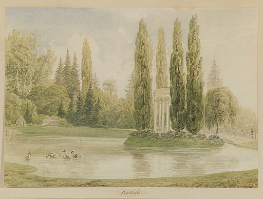 Franz BARBARINI - Drawing-Watercolor - "Swans at the Pond of Park Paskau, Bohemia", early 19th C.