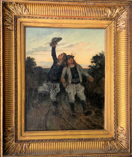 Edmond CUISINIER - Painting - Bretagne - Deux homme sur le chemin au retour de la fête