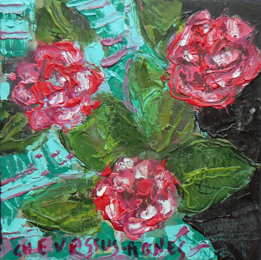 Jean-Pierre CHEVASSUS-AGNES - Peinture - trois fleurs de camélias de mon jardin