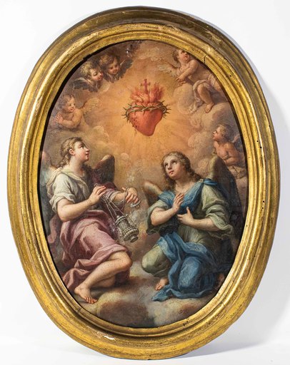 Giuseppe Bartolomeo CHIARI - Gemälde - Angels in adoration of the Sacred Heart