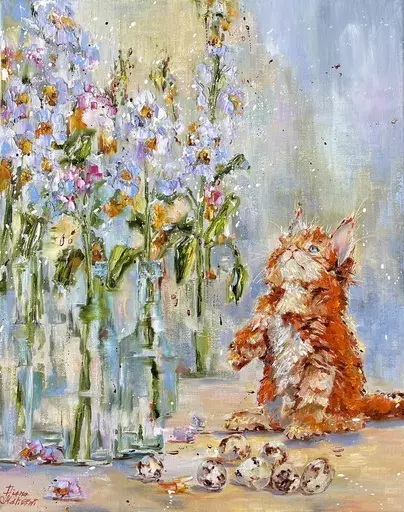 Diana MALIVANI - Painting - Le petit chat roux