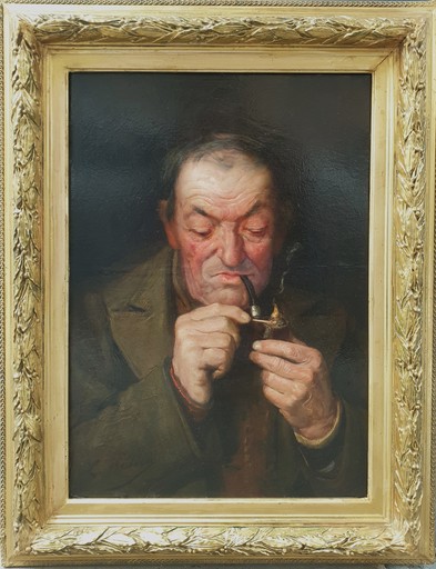 Léon Jean PÉTUA - 绘画 - Le fumeur de pipe