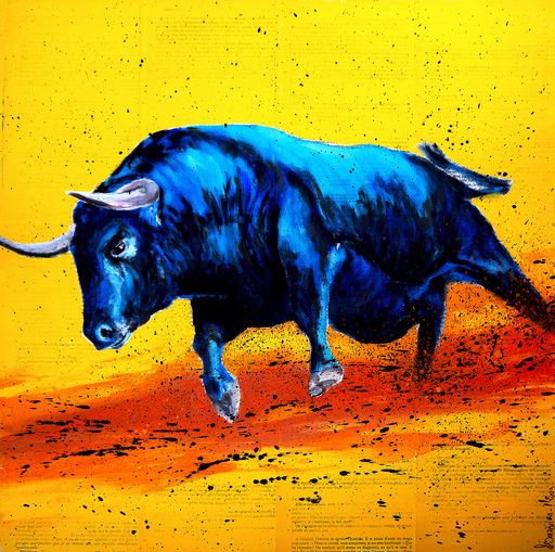 Bazévian DELACAPUCINIÈRE - Pittura - Animal - Raging Bull V (Large) NSWE - 
