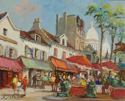 Edouard LE SAOUT - Painting - Place du Tertre, Paris Montmartre 