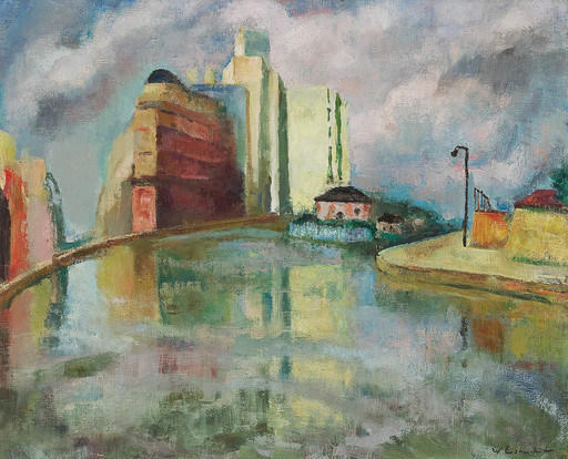 Willy EISENSCHITZ - Painting - Canal Saint-Martin, Paris