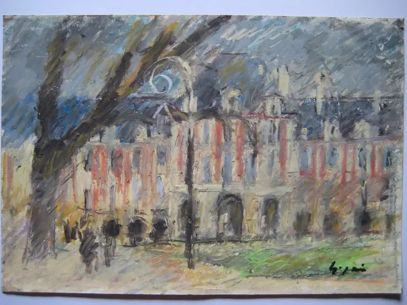 4 Dessins Au Pastel Gras Signés 4 Signed Pastel Drawing By