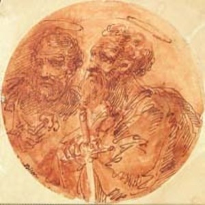 Giuseppe Bernardino BISON - Dibujo Acuarela - SAINT PAUL AND SAINT PETER