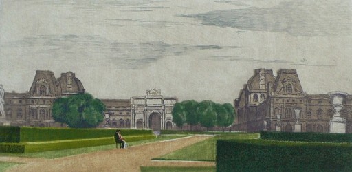 Eugène CORNEAU - 版画 - Le carrousel (du Louvre)  Edition à 25ex.