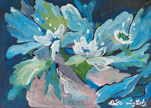 Nina URUSHADZE - Peinture - Floral Pattern Blue
