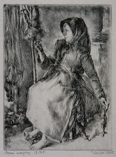 Lajos VARGA NÁNDOR - 版画 - Spinning Woman
