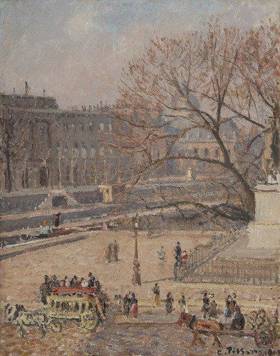 Camille PISSARRO - Painting - L'Omnibus, Statue d'Henri IV et Hôtel de la Monnaie, soleil 