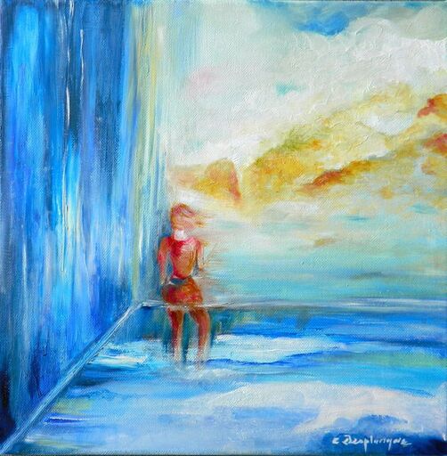 Christine DESPLANQUE - Painting - Espace bleu 1
