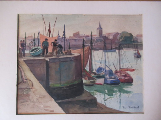 Paul DELORMOZ - Disegno Acquarello - Port des Sables d'Olonne