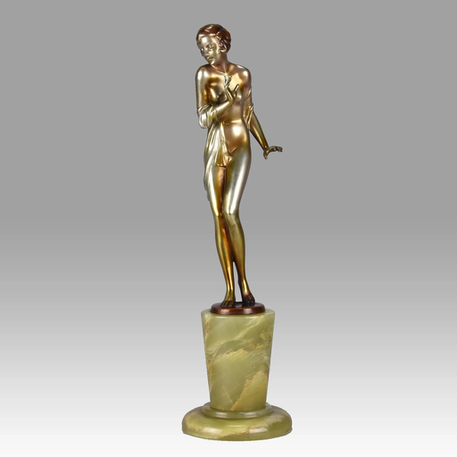 Josef LORENZL - Sculpture-Volume - Early 20th Century Austrian Cold-Painted Bronze "Modesty"