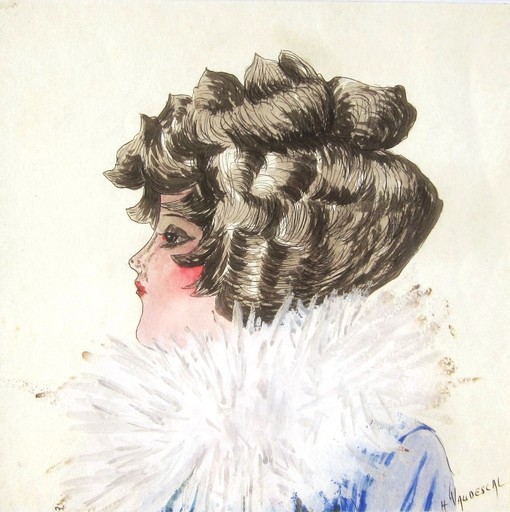 Henri Ernest VAUDESCAL - Drawing-Watercolor - Portrait de femme de profil