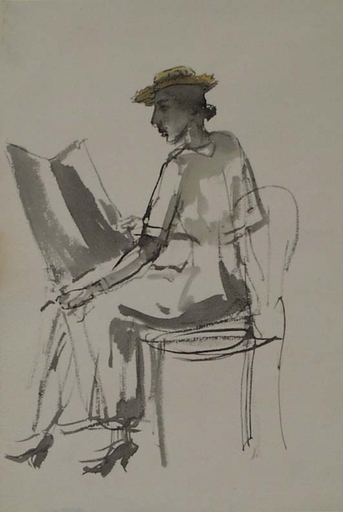 Caspar NEHER - Drawing-Watercolor - "Reading Woman" by Caspar Neher, ca 1930
