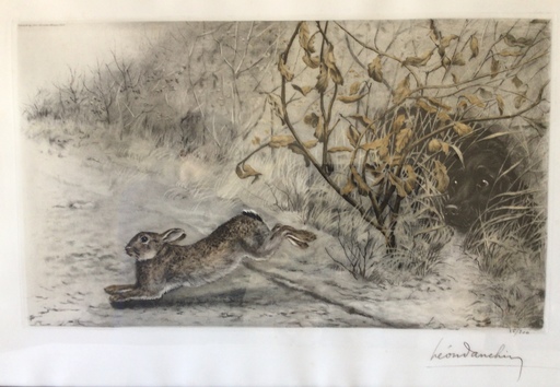 Léon DANCHIN - Grabado - Rabbit hunting