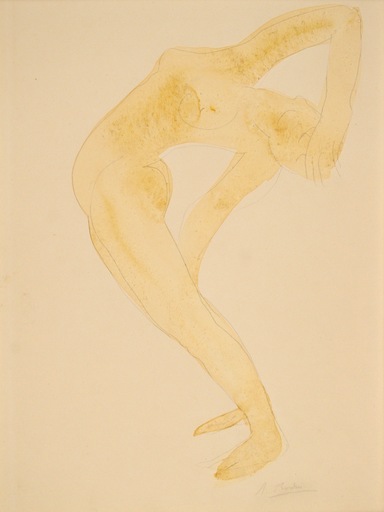 Auguste RODIN - Drawing-Watercolor - Danseuse acrobate (Ca 1910)
