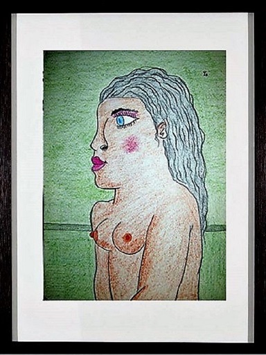 Francisco VIDAL - Dibujo Acuarela - Girl nude  on profile