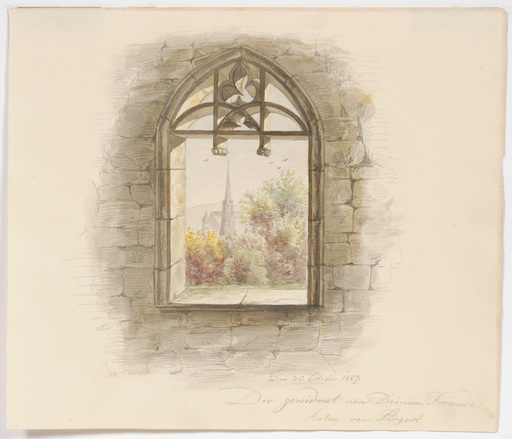 Anton, Ritter VON PERGER - Dessin-Aquarelle - Anton von Perger (1809-1876) "Window view"