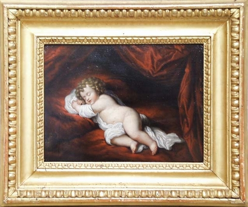 Peinture - "Sleeping Child", early 19th Century, Oil on Panel