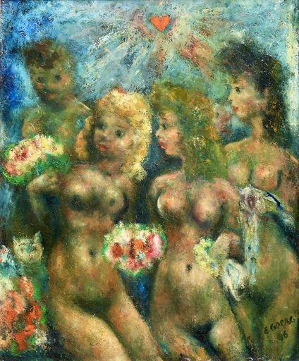 Edouard Joseph GOERG - Painting - Les dames de coeur