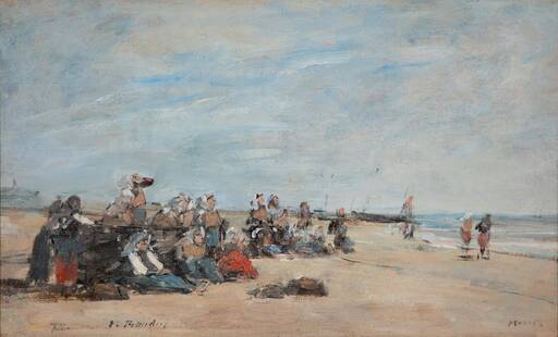 Eugène BOUDIN - Peinture - Berck, groupe de pêcheuses assises sur la grève