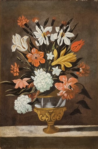 Pedro DE CAMPROBIN - Pittura - Primitive Spanish vase of flowers, after Pedro de Camprobín