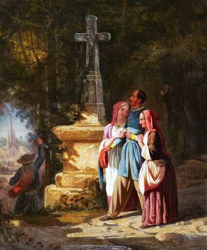 Louis Henri Joseph PEYRONNET - Pintura - Le retour du soldat dans sa Bretagne natale