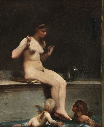 Pierre Victor GALLAND - Gemälde - Ninfa con due putti