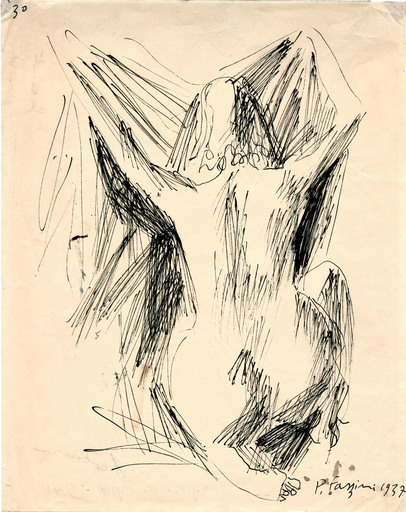 Pericle FAZZINI - Dibujo Acuarela - Female nude from behind
